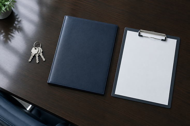 Property keys and paperwork on a desk, ready for handover
