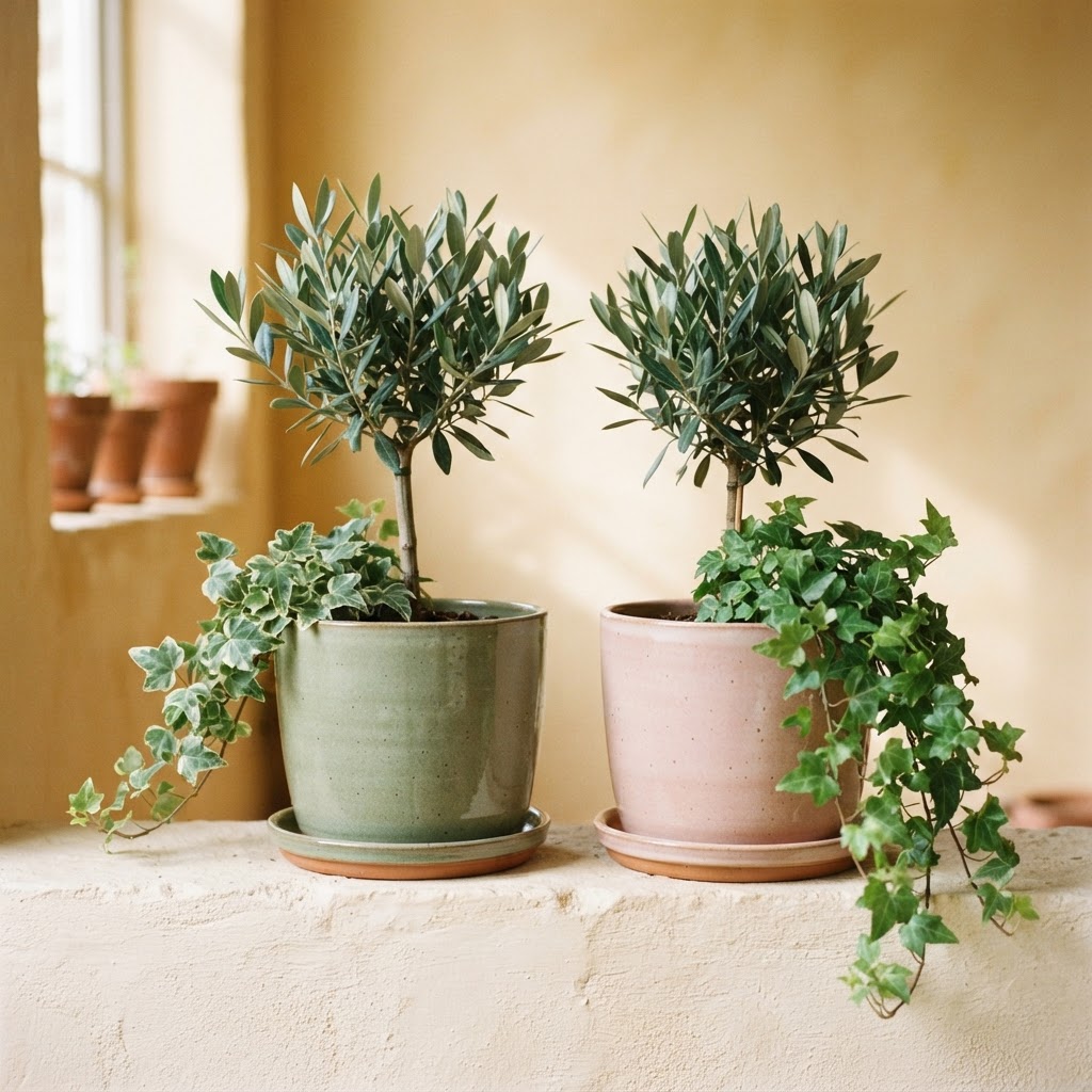 Stoneware Planter Duo in Sage & Blush