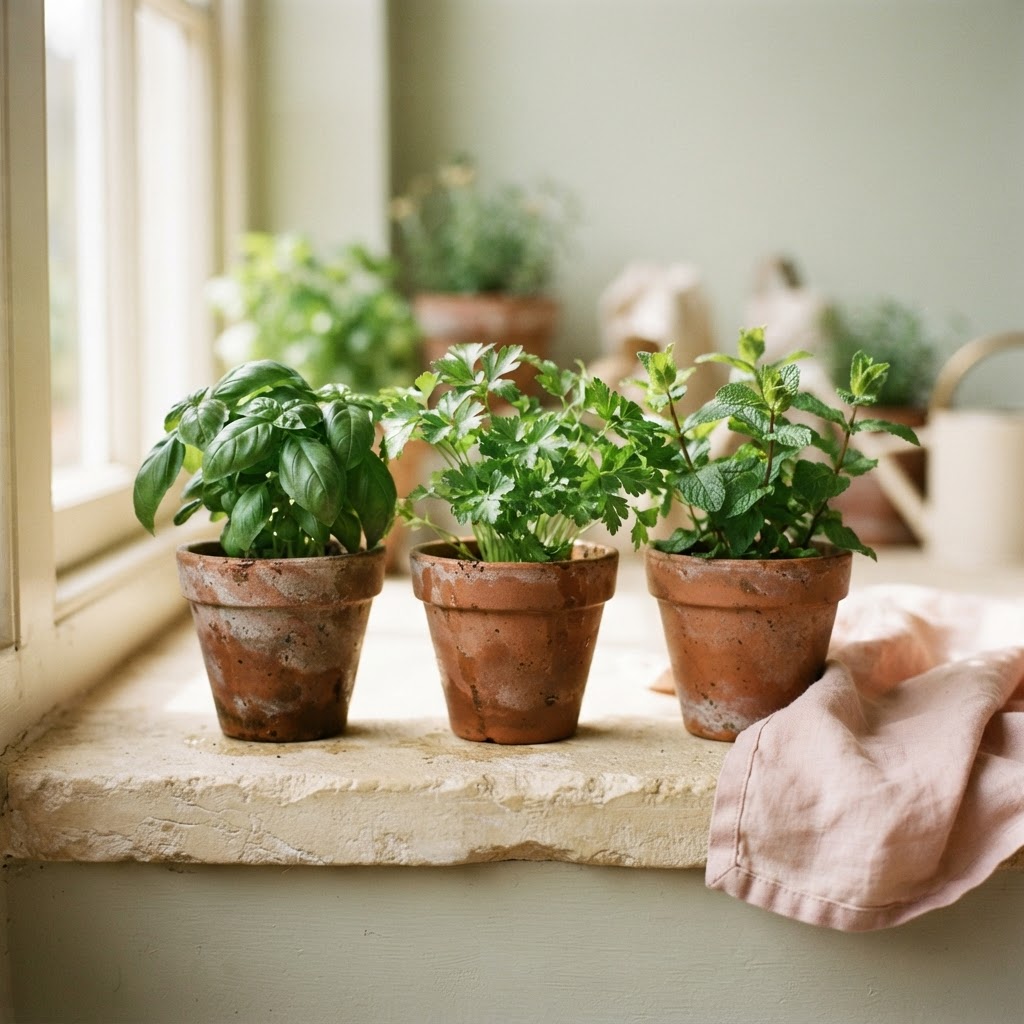 Terracotta Herb Trio in Terracotta
