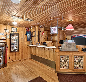 Rustic wood reception and bar