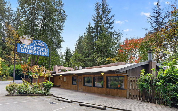 Exterior of the historic Tad's Chicken 'n Dumplins restaurant building in Troutdale, Oregon