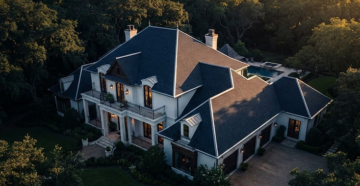 Completed architectural shingle roof viewed from above