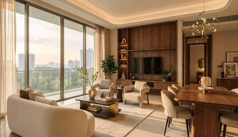 Showflat living and dining area at Chencharu Central Residences