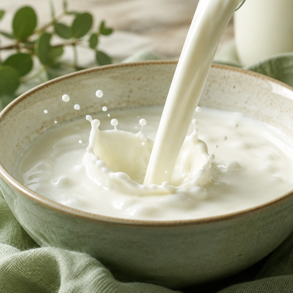Fresh milk being poured into a bowl