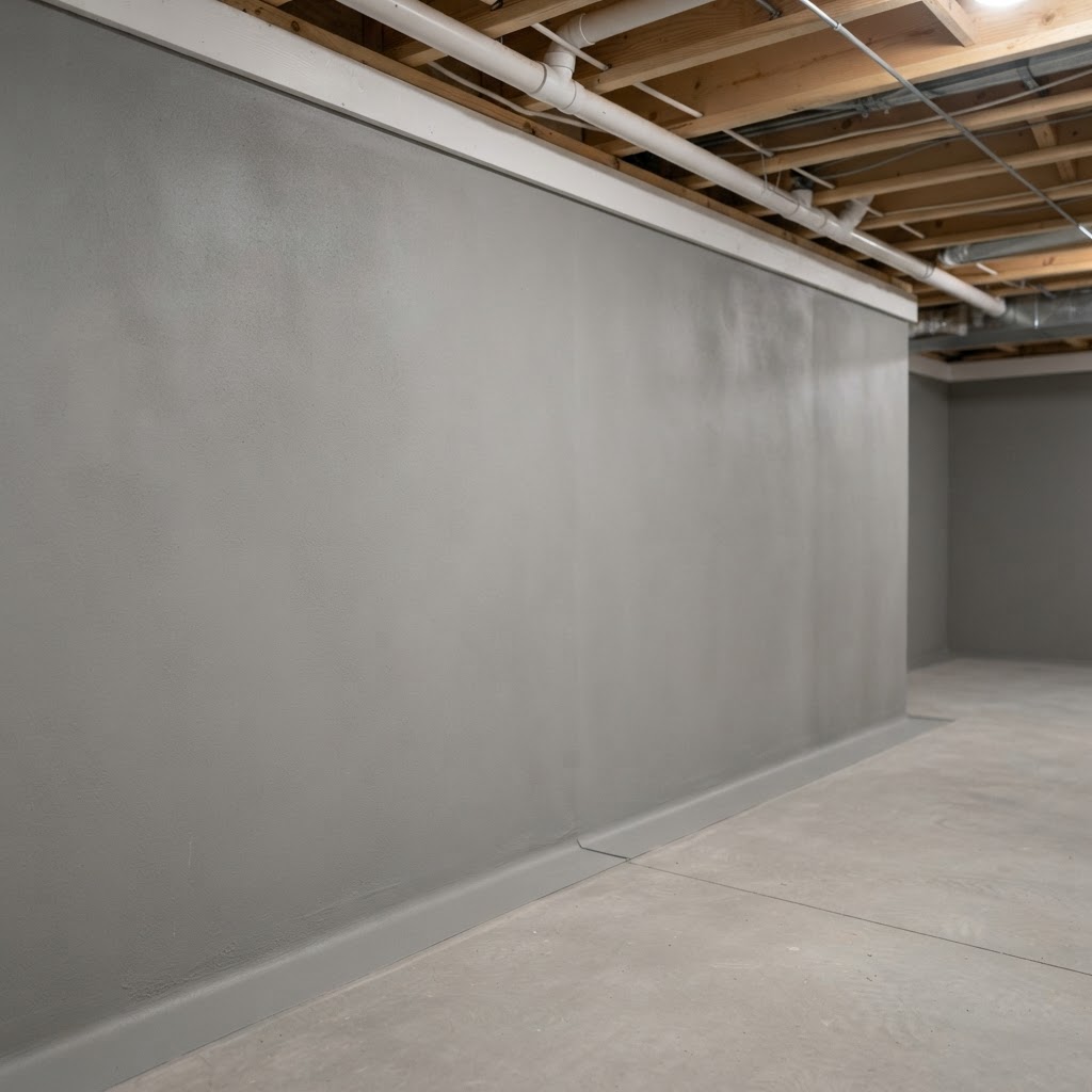 Example photo: sealed concrete foundation wall with a waterproof coating