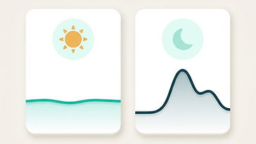 Illustration av två dagskort med sol och måne och tillhörande elpriskurvor