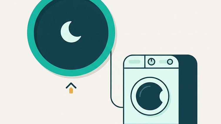 Illustration av en klocka och en tvättmaskin som visar elförbrukning flyttad till billigare tider
