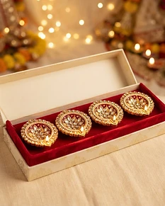 Festive Floral Kundan Diya Gift Box Set of Four