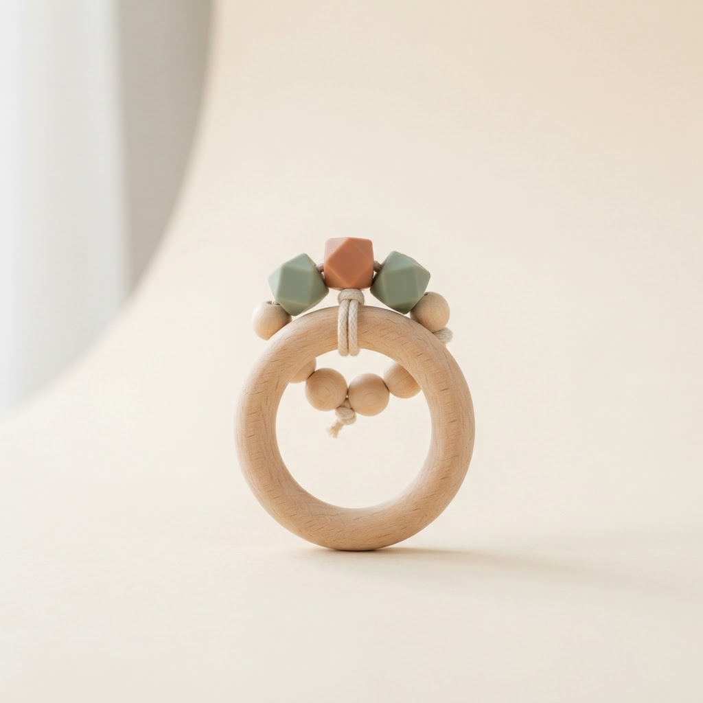 Sprout Rattle & Teether in Sage & maple