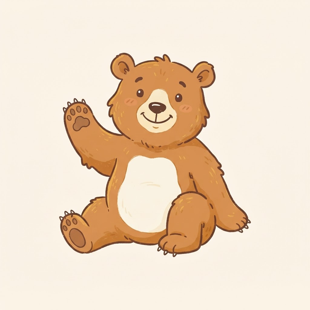 Illustrated bear cub waving one paw