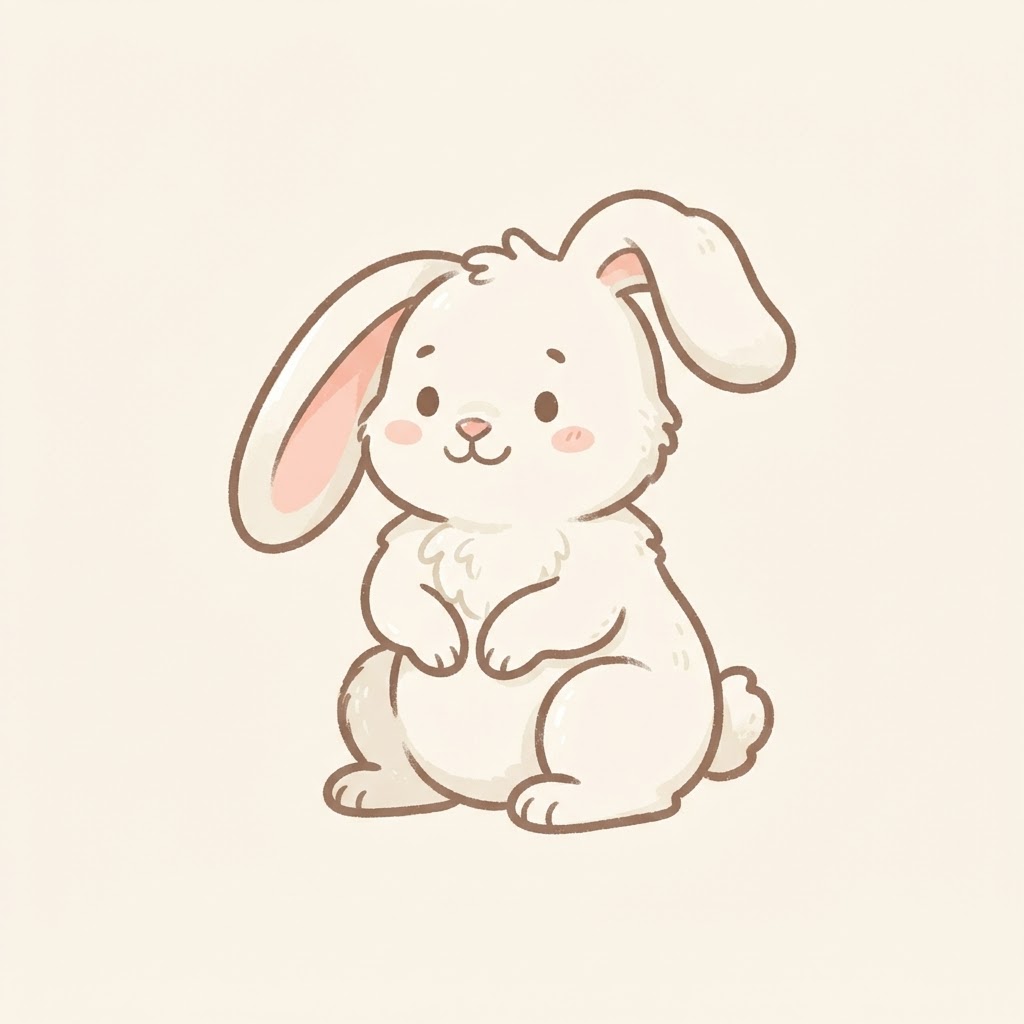 Illustrated white bunny with long soft ears