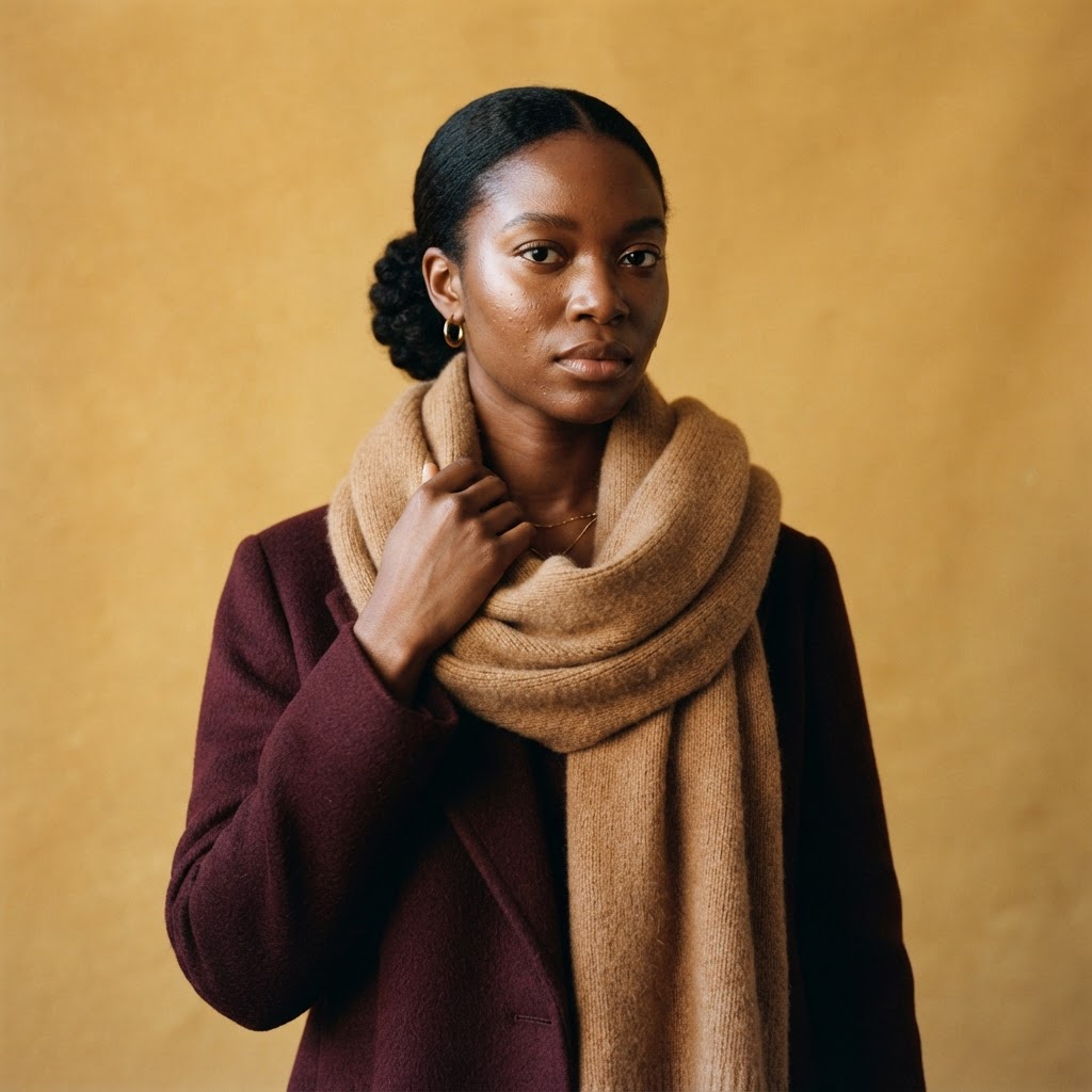 The Merino Midi Scarf worn