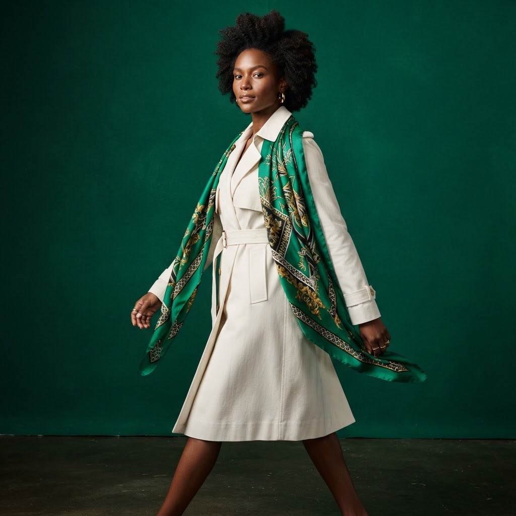 The Oblong Silk Scarf worn