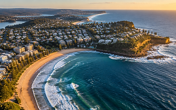 Aerial view of Terrigal beach and headland on the Central Coast