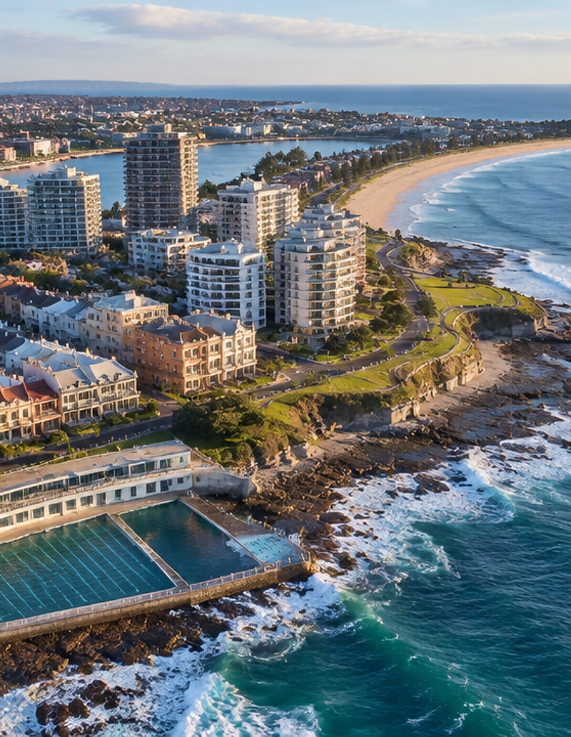 Aerial view of the Newcastle coastline and city foreshore
