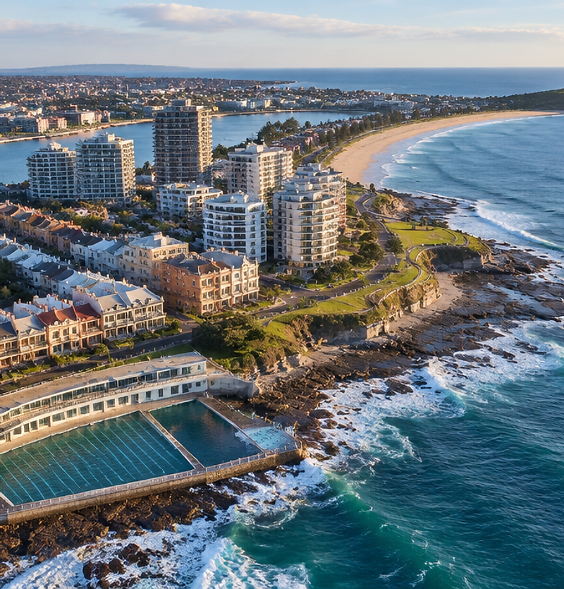 Aerial view of the Newcastle coastline and city foreshore