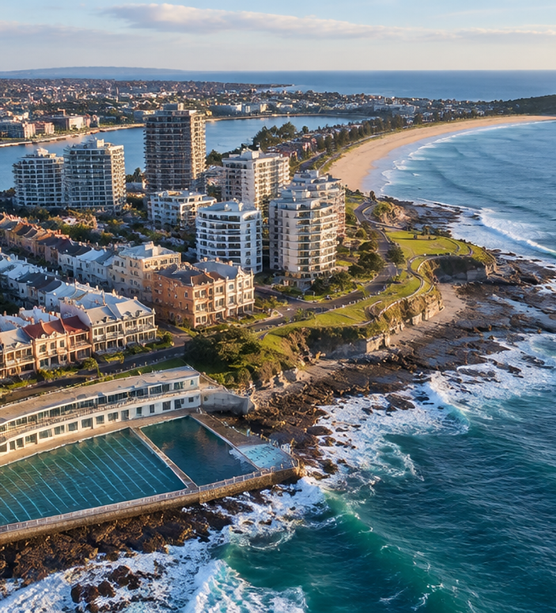 Aerial view of the Newcastle coastline and city foreshore