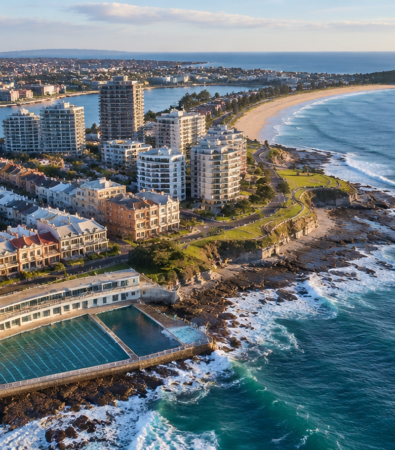 Aerial view of the Newcastle coastline and city foreshore