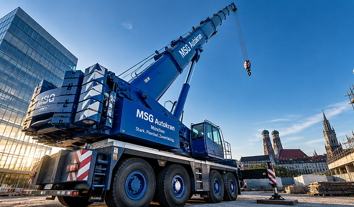 Autokran auf einer Baustelle in München – Bart Mietservice
