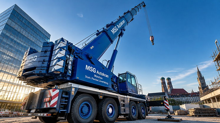 Autokran auf einer Baustelle in München – Bart Mietservice