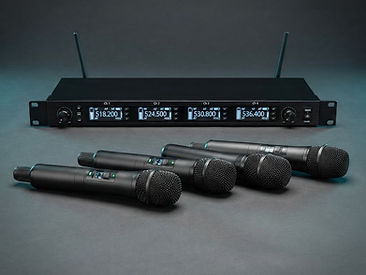 Shure ULXD4Q quad digital radio mic system — 4 handhelds