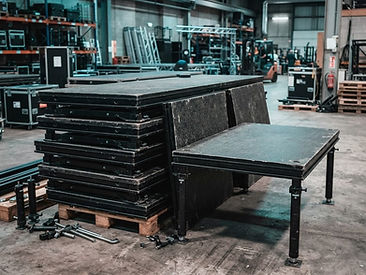 Ex-hire modular stage deck system — 12 decks, steel framed