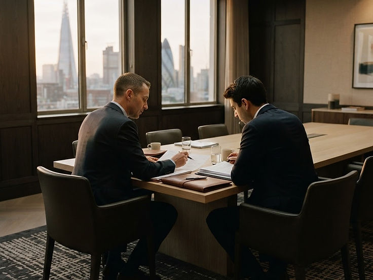 Brolch consultants working through certification documentation in a London office