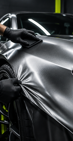 Illustration of a technician applying a vehicle wrap