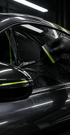 Illustration of ceramic window tint being applied to a car
