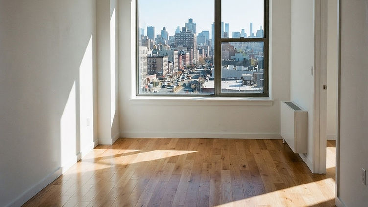 An empty apartment unit with sunlight across the floor