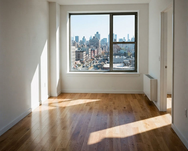 An empty apartment unit with sunlight across the floor