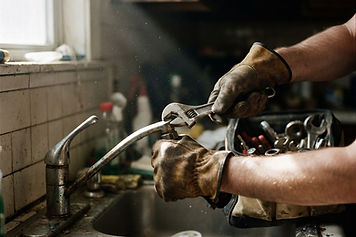 A maintenance technician repairing a kitchen faucet