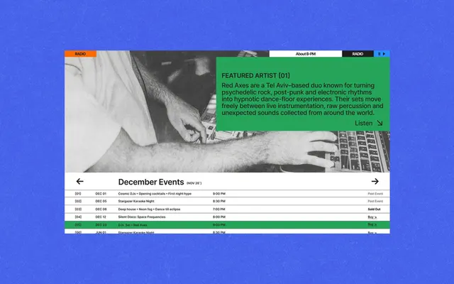 Music website with event listings