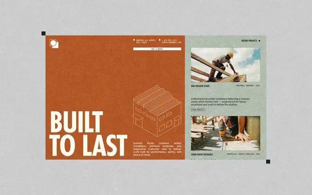 Roofing company website homepage