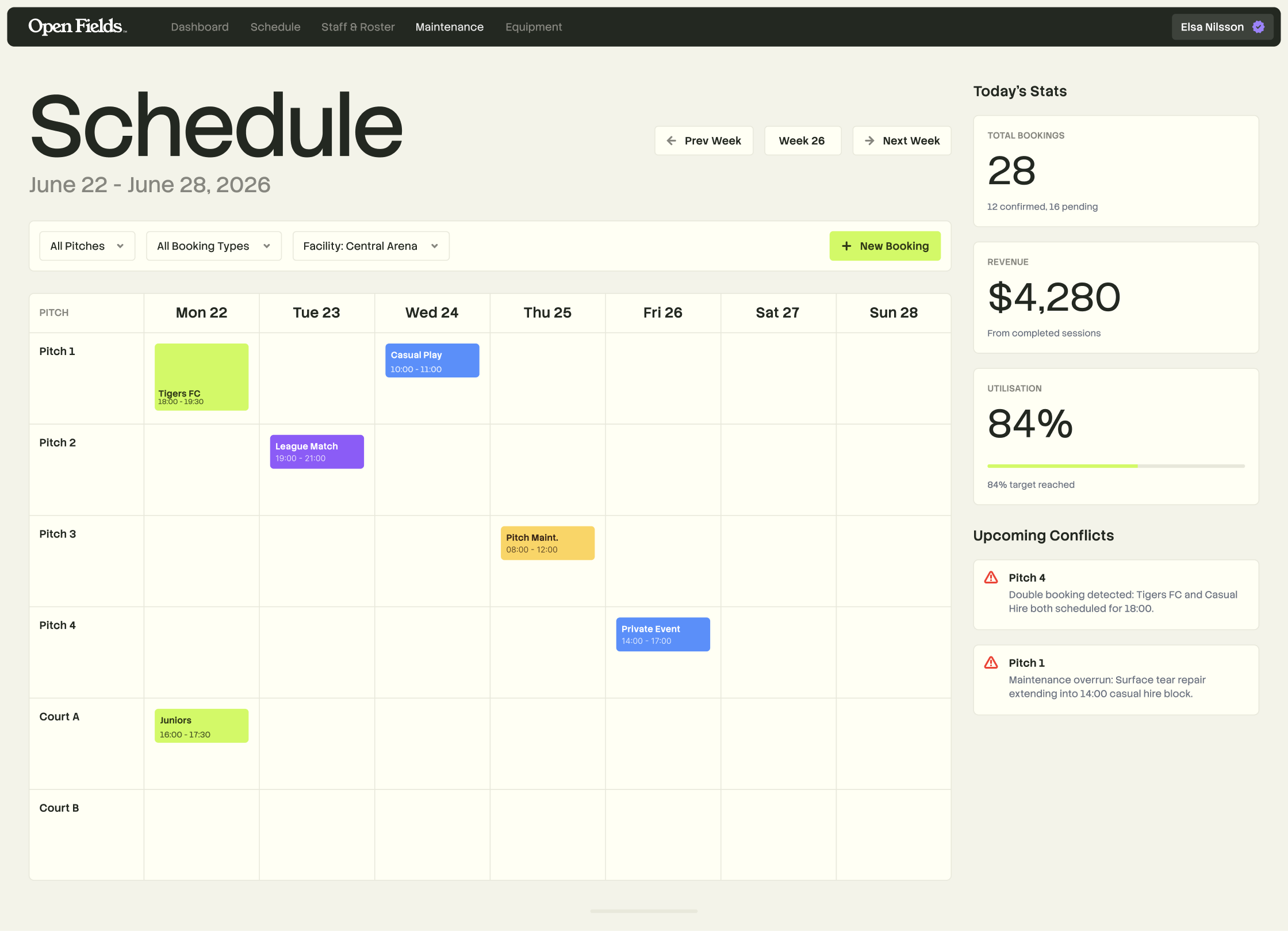 Sports facility scheduling app built in Base44