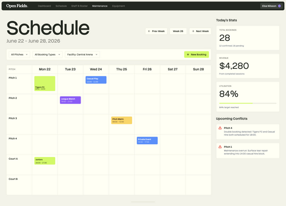 Sports facility scheduling app built in Base44
