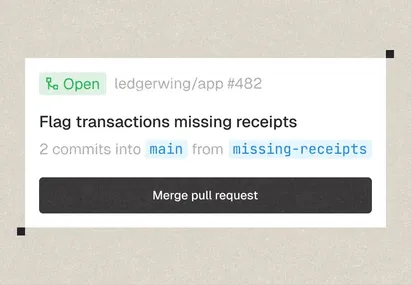 An open pull request with two commits and a “Merge pull request” button