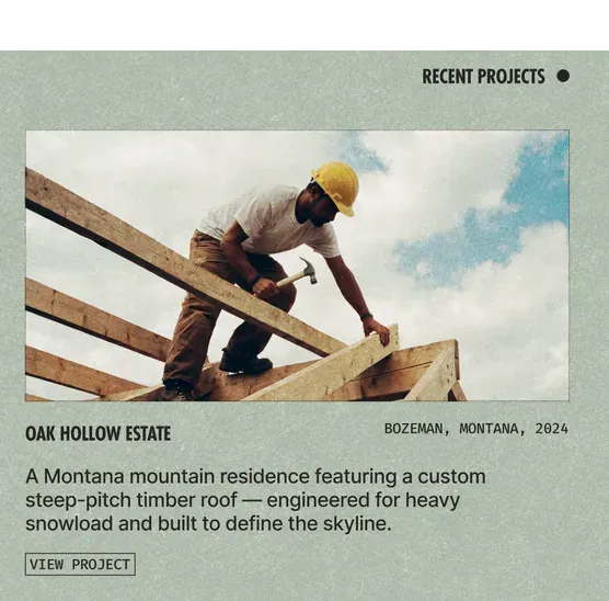 Recent-projects section of a roofing contractor website – a steep-pitch timber roof build