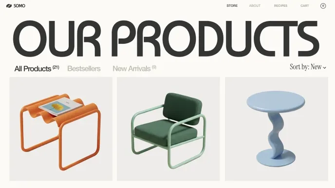 Product store built with Base44, showing a furniture collection