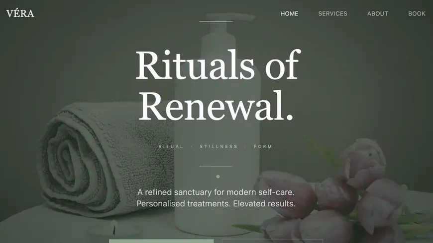 Day spa website template built with Base44 – a refined spa homepage with treatments and booking.