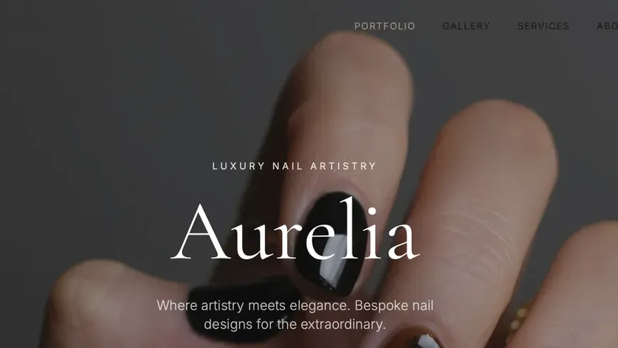 Nail studio website template built with Base44 – a portfolio of recent sets and a treatment menu.