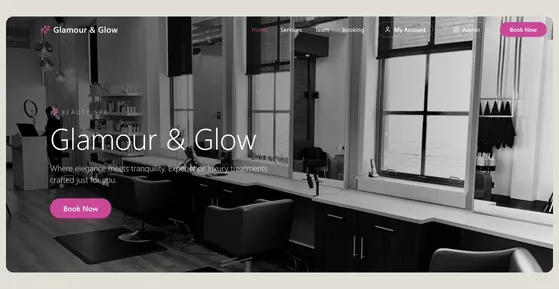 Salon website built with Base44 – a salon studio homepage with a booking request form and book-now button