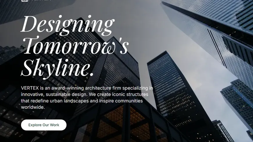 Business website template built with Base44, showing an architecture firm homepage