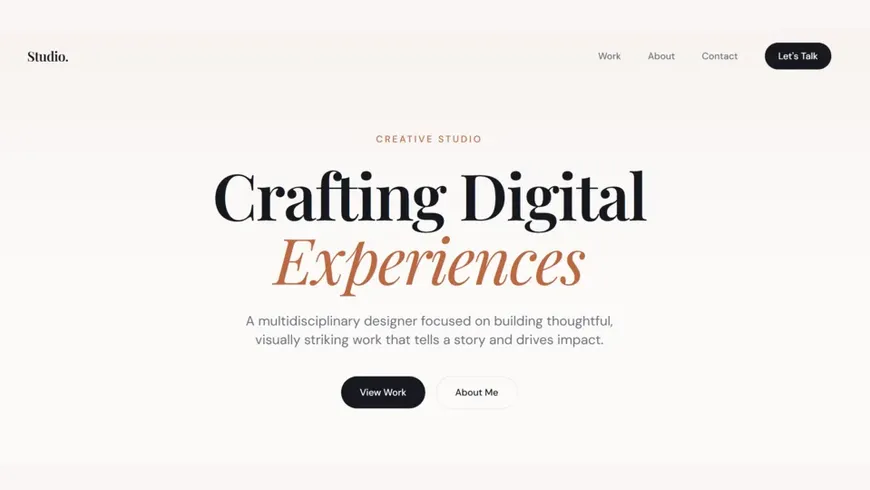 One-page freelancer website template built with Base44 – services, work and a booking section.