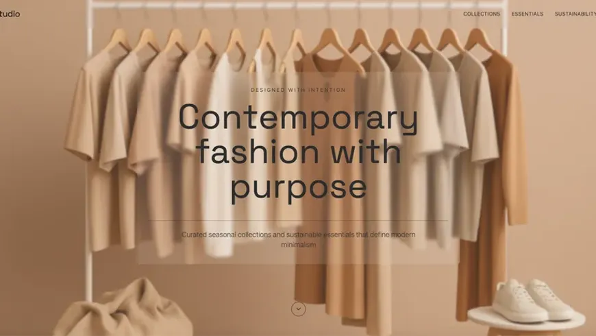 Portfolio website template built with Base44, showing a fashion studio homepage