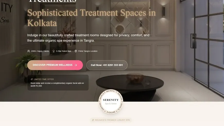Service business website template built with Base44, showing a spa and salon homepage