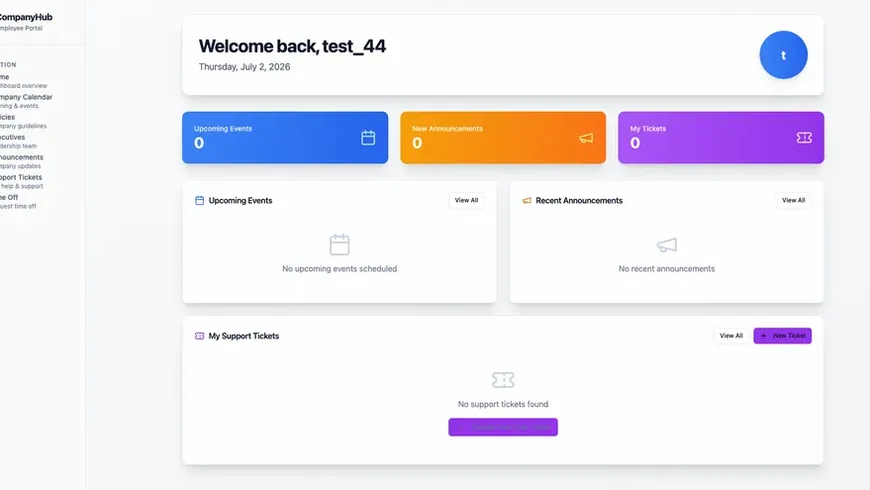 Team portal template built with Base44, showing an employee portal dashboard