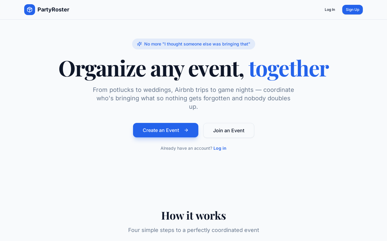 PartyRoster website preview