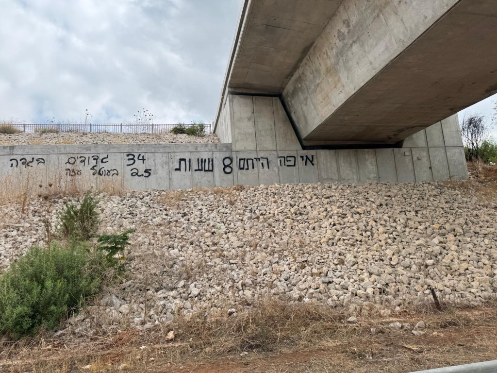 Hebrew graffiti under highway bridge | גרפיטי בעברית מתחת לגשר כביש