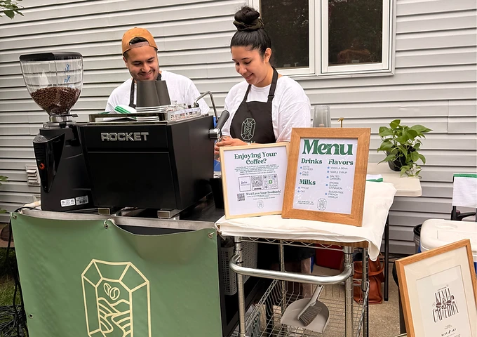 The cart, set for a backyard celebration